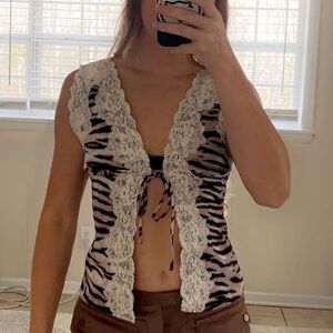 Princess Polly Zebra Print Lace Trim Top